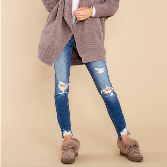 Taupe Fuzzy Slip-on Moccasin Slippers - Picture 9 of 11